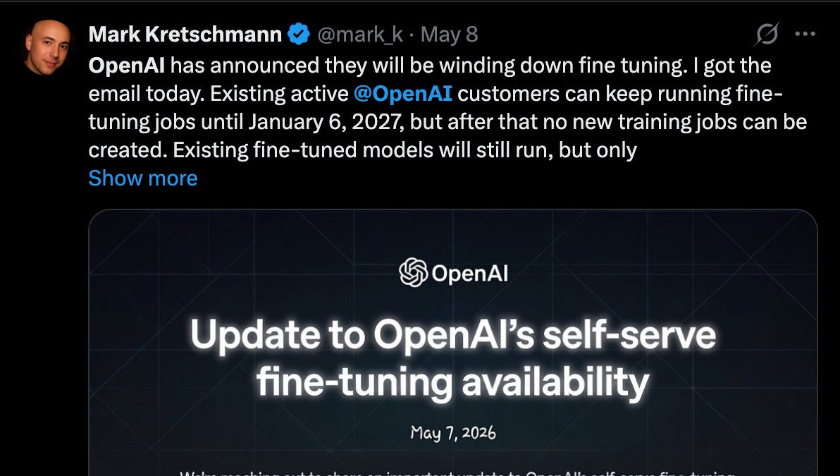 تراجع OpenAI عن واجهات برمجة التطبيقات الخاصة بالتدريب المتخصص